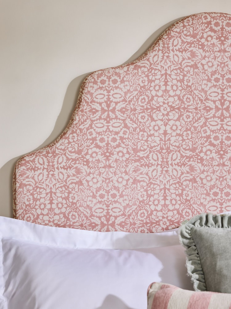 Soft Twill Woodblock Pink Grand Country Tall Upholstered Headboard - Image 2 of 4 Soft Twill Woodblock Pink Grand Country Tall Upholstered Headboard - Image 2 of 4