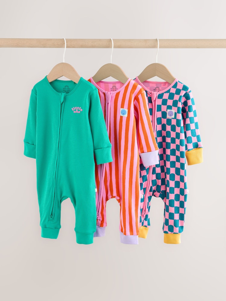 Pink/Blue Checkerboard Two Way Zip Baby Sleepsuits 3 Pack (0mths-3yrs) - Image 1 of 14 Pink/Blue Checkerboard Two Way Zip Baby Sleepsuits 3 Pack (0mths-3yrs) - Image 1 of 14