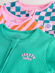 Pink/Blue Checkerboard Two Way Zip Baby Sleepsuits 3 Pack (0mths-3yrs) - Image 12 of 14
