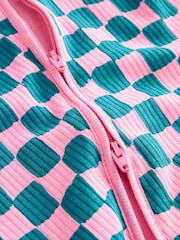 Pink/Blue Checkerboard Two Way Zip Baby Sleepsuits 3 Pack (0mths-3yrs) - Image 13 of 14