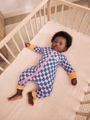 Pink/Blue Checkerboard Two Way Zip Baby Sleepsuits 3 Pack (0mths-3yrs) - Image 2 of 14