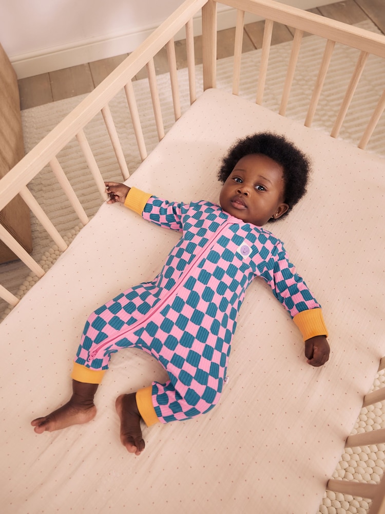 Pink/Blue Checkerboard Two Way Zip Baby Sleepsuits 3 Pack (0mths-3yrs) - Image 2 of 14 Pink/Blue Checkerboard Two Way Zip Baby Sleepsuits 3 Pack (0mths-3yrs) - Image 2 of 14
