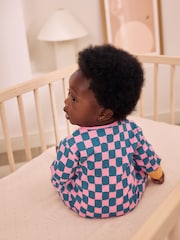 Pink/Blue Checkerboard Two Way Zip Baby Sleepsuits 3 Pack (0mths-3yrs) - Image 4 of 14