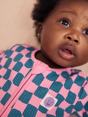 Pink/Blue Checkerboard Two Way Zip Baby Sleepsuits 3 Pack (0mths-3yrs) - Image 5 of 14