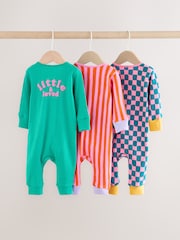 Pink/Blue Checkerboard Two Way Zip Baby Sleepsuits 3 Pack (0mths-3yrs) - Image 7 of 14