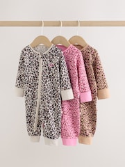 Pink Animal Print Two Way Zip Baby Sleepsuit 3 Pack (0mths-3yrs) - Image 1 of 11