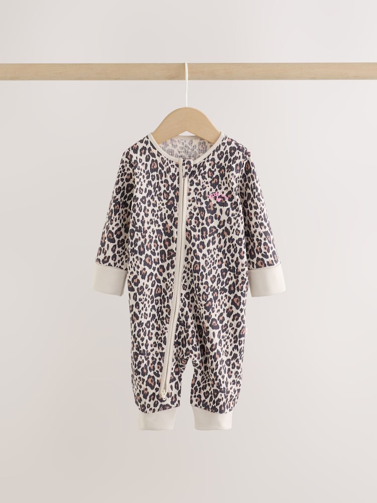 Pink Animal Print Two Way Zip Baby Sleepsuit 3 Pack (0mths-3yrs) - Image 2 of 11 Pink Animal Print Two Way Zip Baby Sleepsuit 3 Pack (0mths-3yrs) - Image 2 of 11