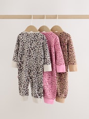 Pink Animal Print Two Way Zip Baby Sleepsuit 3 Pack (0mths-3yrs) - Image 5 of 11