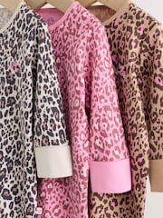 Pink Animal Print Two Way Zip Baby Sleepsuit 3 Pack (0mths-3yrs) - Image 7 of 11