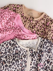 Pink Animal Print Two Way Zip Baby Sleepsuit 3 Pack (0mths-3yrs) - Image 8 of 11