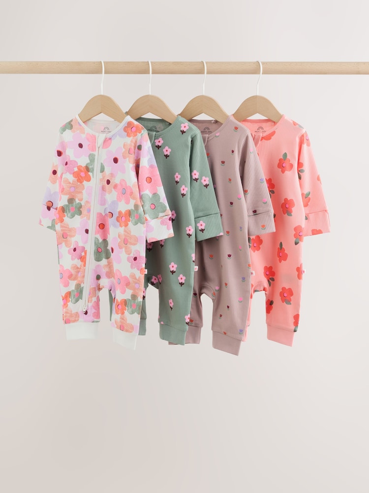 Orange Floral Baby Sleepsuits 4 Pack (0mths-3yrs) - Image 1 of 14 Orange Floral Baby Sleepsuits 4 Pack (0mths-3yrs) - Image 1 of 14