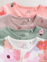 Orange Floral Baby Sleepsuits 4 Pack (0mths-3yrs) - Image 14 of 14