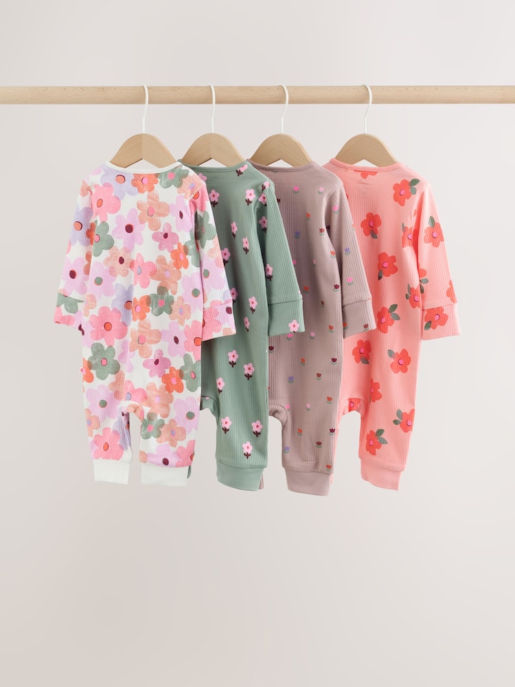 Orange Floral Baby Sleepsuits 4 Pack (0mths-3yrs) - Image 2 of 14 Orange Floral Baby Sleepsuits 4 Pack (0mths-3yrs) - Image 2 of 14