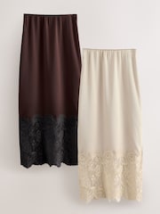 Chocolate Brown/Cream Satin Skirt 2 Pack With Lace Trim - Image 1 of 7