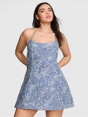 Victoria's Secret Pink Dusty Iris Blue Print Halter Mini Dress - Image 1 of 2