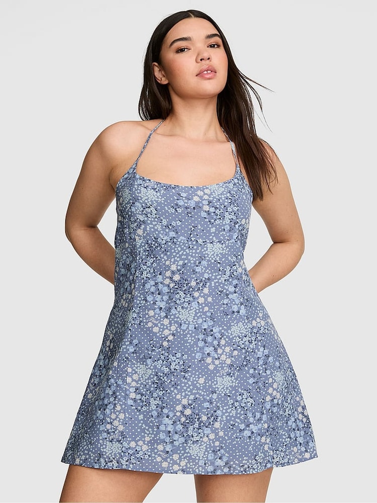 Victoria's Secret Pink Dusty Iris Blue Print Halter Mini Dress - Image 1 of 2