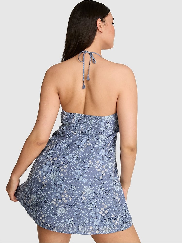 Victoria's Secret Pink Dusty Iris Blue Print Halter Mini Dress - Image 2 of 2
