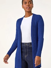 Roman Blue Longline Stretch Ribbed Cardigan - Image 1 of 5
