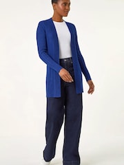 Roman Blue Longline Stretch Ribbed Cardigan - Image 2 of 5