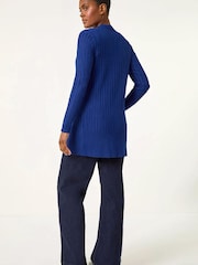 Roman Blue Longline Stretch Ribbed Cardigan - Image 3 of 5