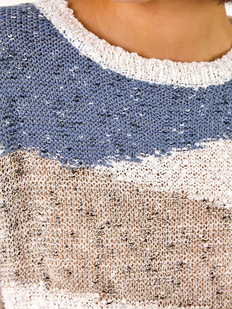 Roman Blue Textured Colourblock Jumper - Image 5 of 5 Roman Blue Textured Colourblock Jumper - Image 5 of 5