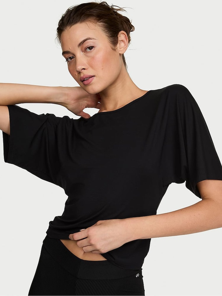 Victoria's Secret Black Drapey Knit Ruched T-shirt - Image 1 of 2