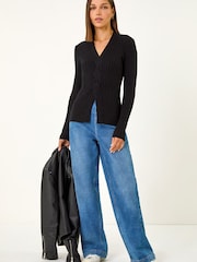 Roman Black Cable Split Detail Rib Jumper - Image 2 of 5