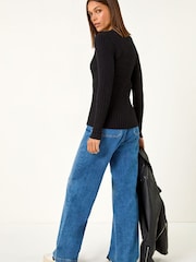 Roman Black Cable Split Detail Rib Jumper - Image 3 of 5