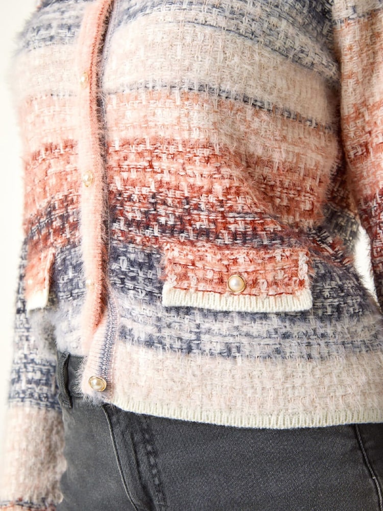 Roman Blue Fluffy Ombre Knit Cardigan - Image 5 of 5 Roman Blue Fluffy Ombre Knit Cardigan - Image 5 of 5