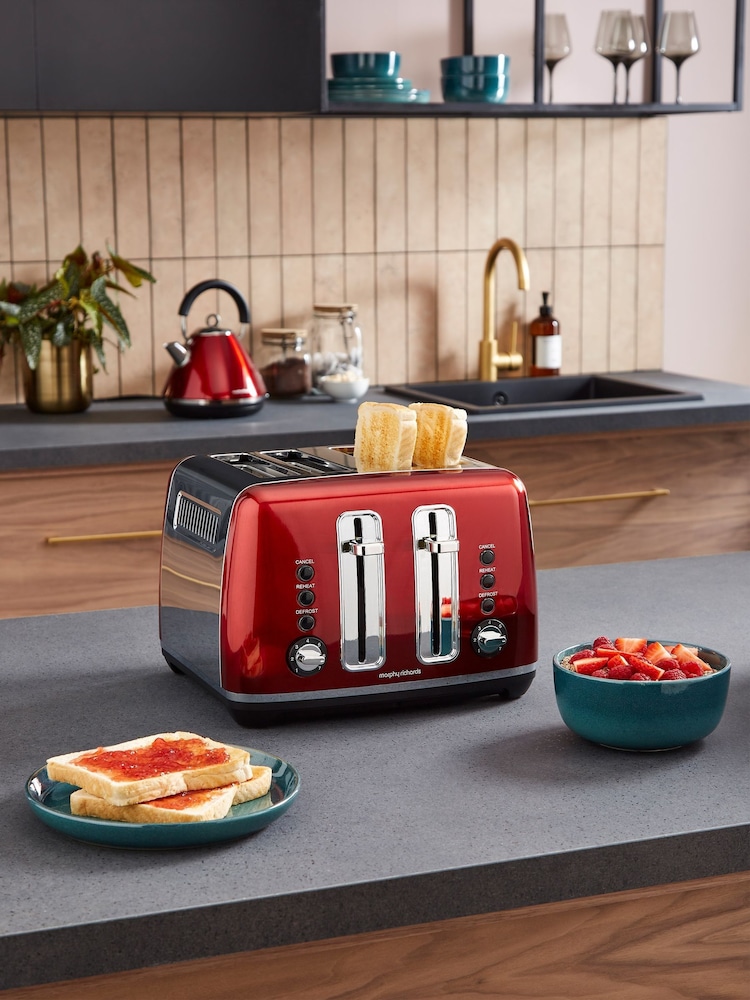 Morphy Richards Red Accents 4 Slice Toaster - Image 1 of 6