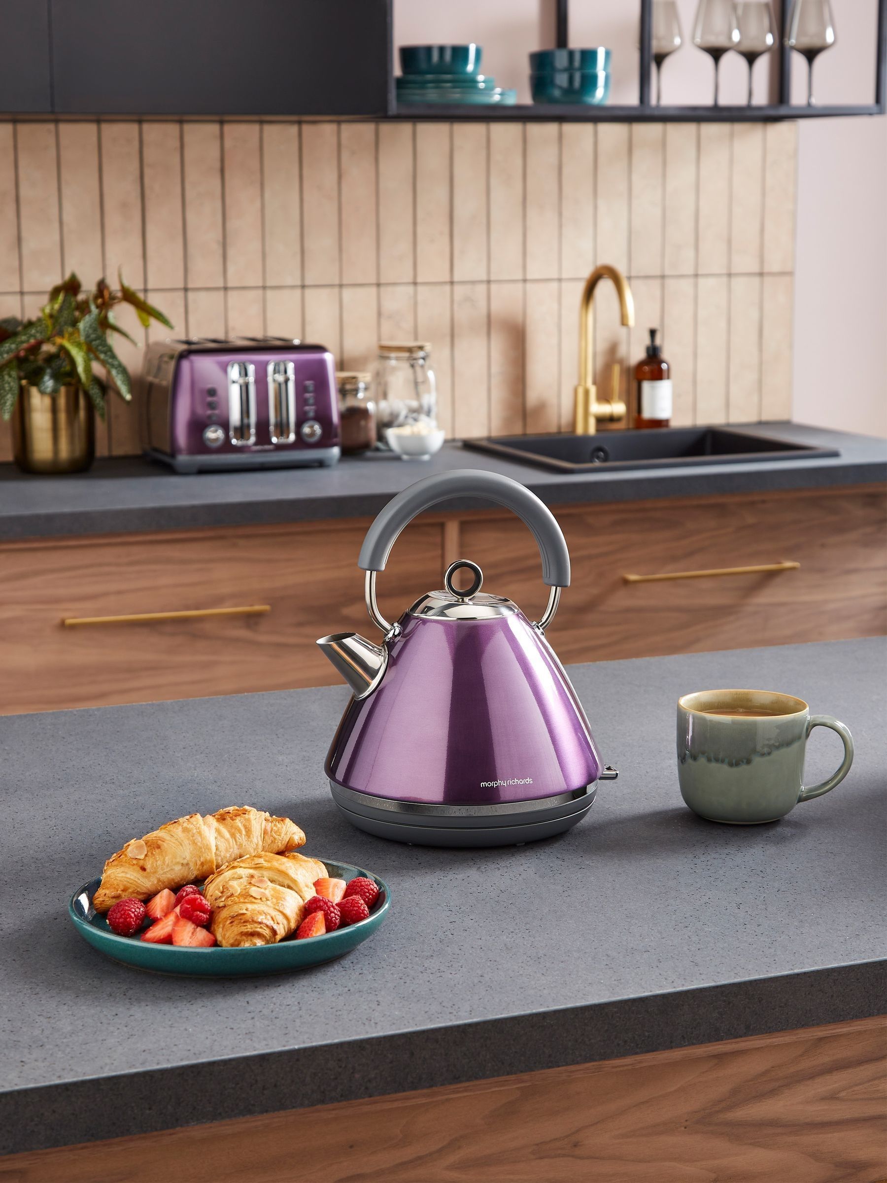 Morphy Richards Accents Pyramid Kettle, 1.5L, 3KW Rapid Boil, 360 Base, Removable Limescale Filter, Easy View Window, Ring Pull, Purple, 102050 - Image 5
