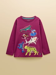 Joules Boys' Finlay Purple Long Sleeve Applique Graphic T-Shirt - Image 1 of 4