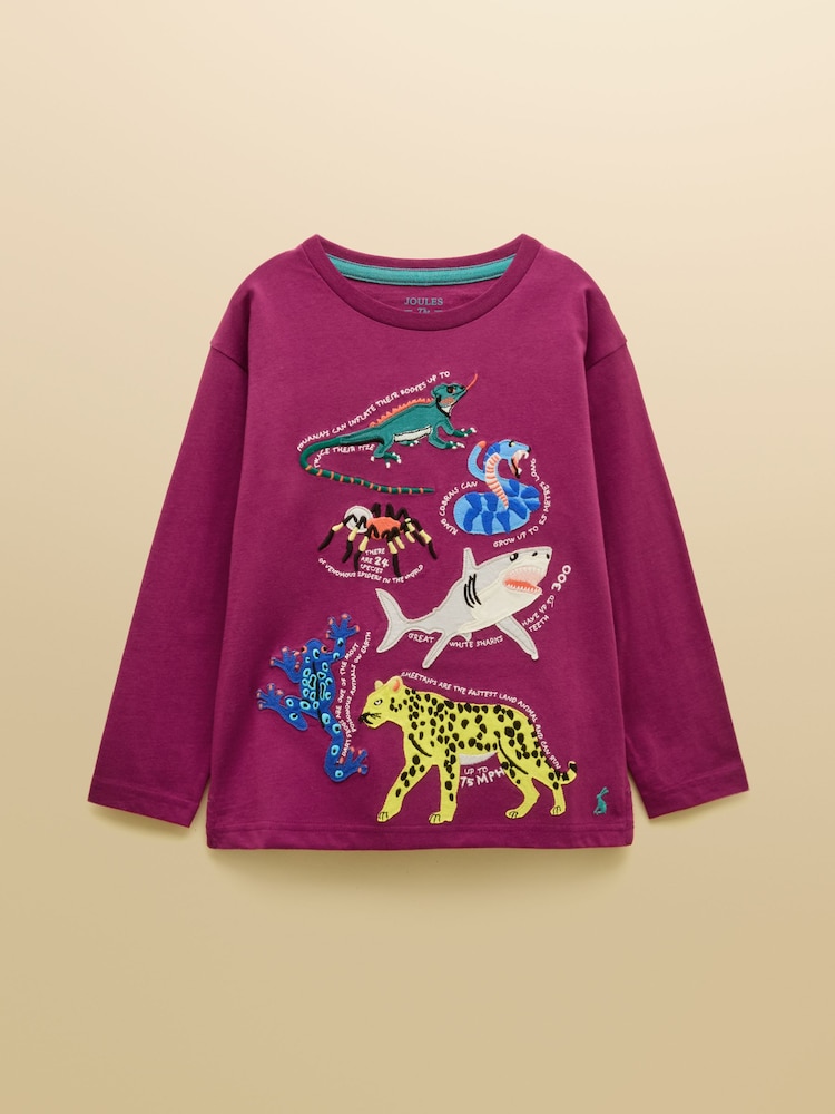 Joules Boys' Finlay Purple Long Sleeve Applique Graphic T-Shirt - Image 1 of 4 Joules Boys' Finlay Purple Long Sleeve Applique Graphic T-Shirt - Image 1 of 4