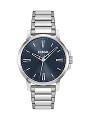 HUGO Navy Blue Gents Smooth Stainless Steel Bracelet Watch With Green Dial - Image 1 of 5