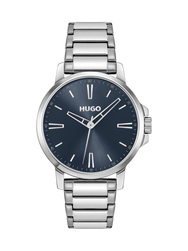 HUGO Navy Blue Gents Smooth Stainless Steel Bracelet Watch With Green Dial - Image 1 of 5