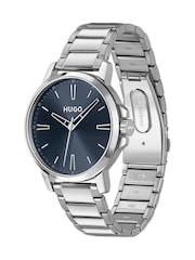 HUGO Navy Blue Gents Smooth Stainless Steel Bracelet Watch With Green Dial - Image 4 of 5