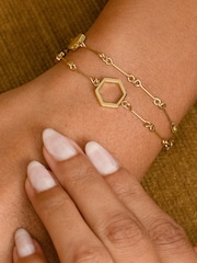 Olivia Burton Gold Tone Honeycomb Classic Light IP Double Layered Bracelet - Image 4 of 6