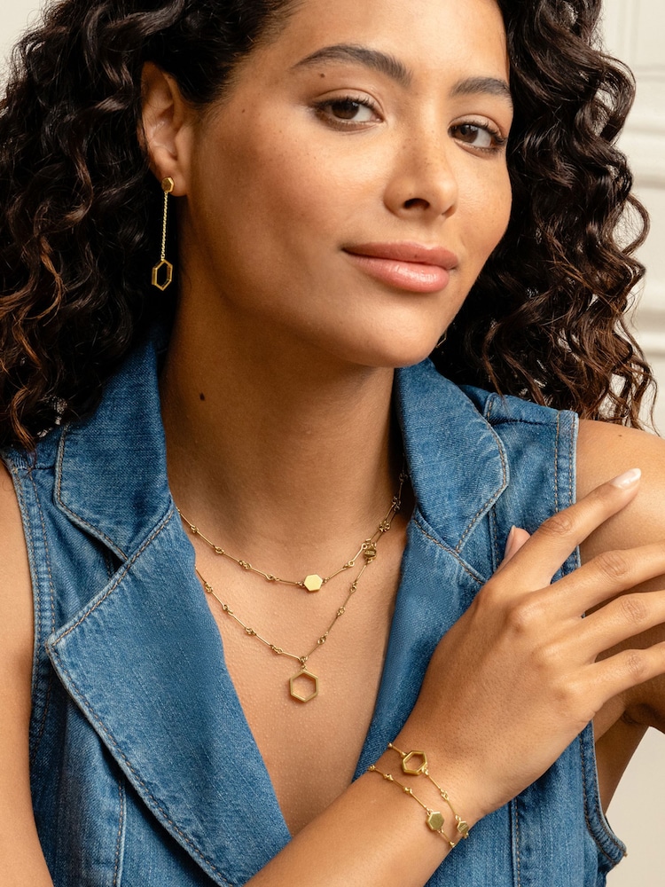 Olivia Burton Gold Tone Honeycomb Classic Light IP Double Layered Bracelet - Image 6 of 6