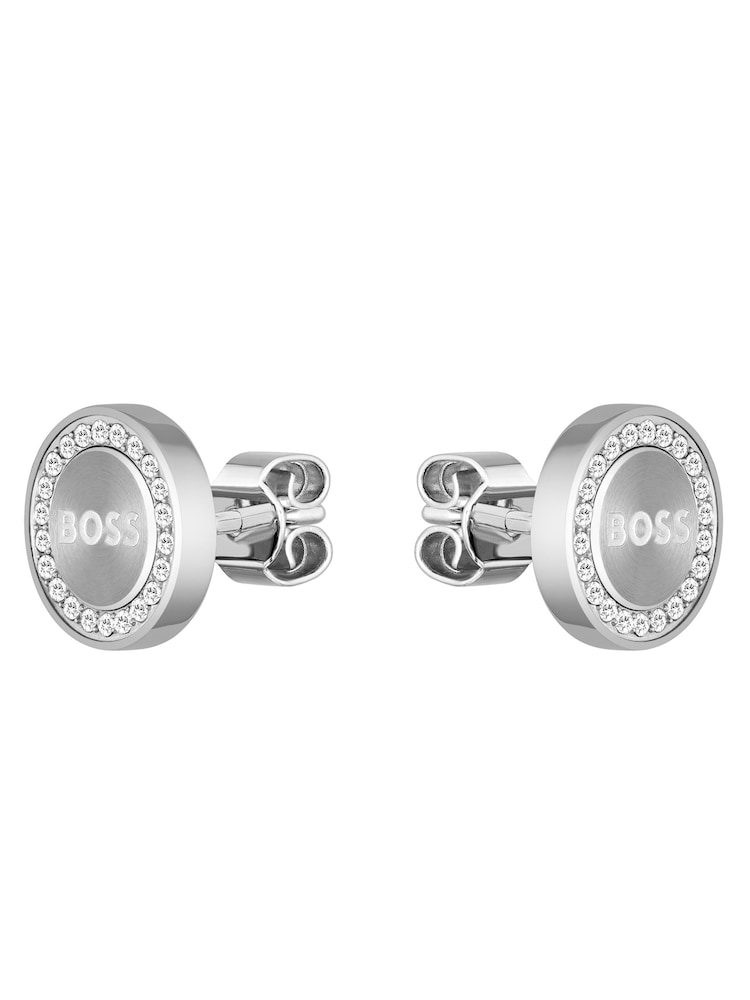 BOSS Silver Tone Ladies Lona Stainless Steel Crystal Stud Earrings - Image 1 of 1 BOSS Silver Tone Ladies Lona Stainless Steel Crystal Stud Earrings - Image 1 of 1