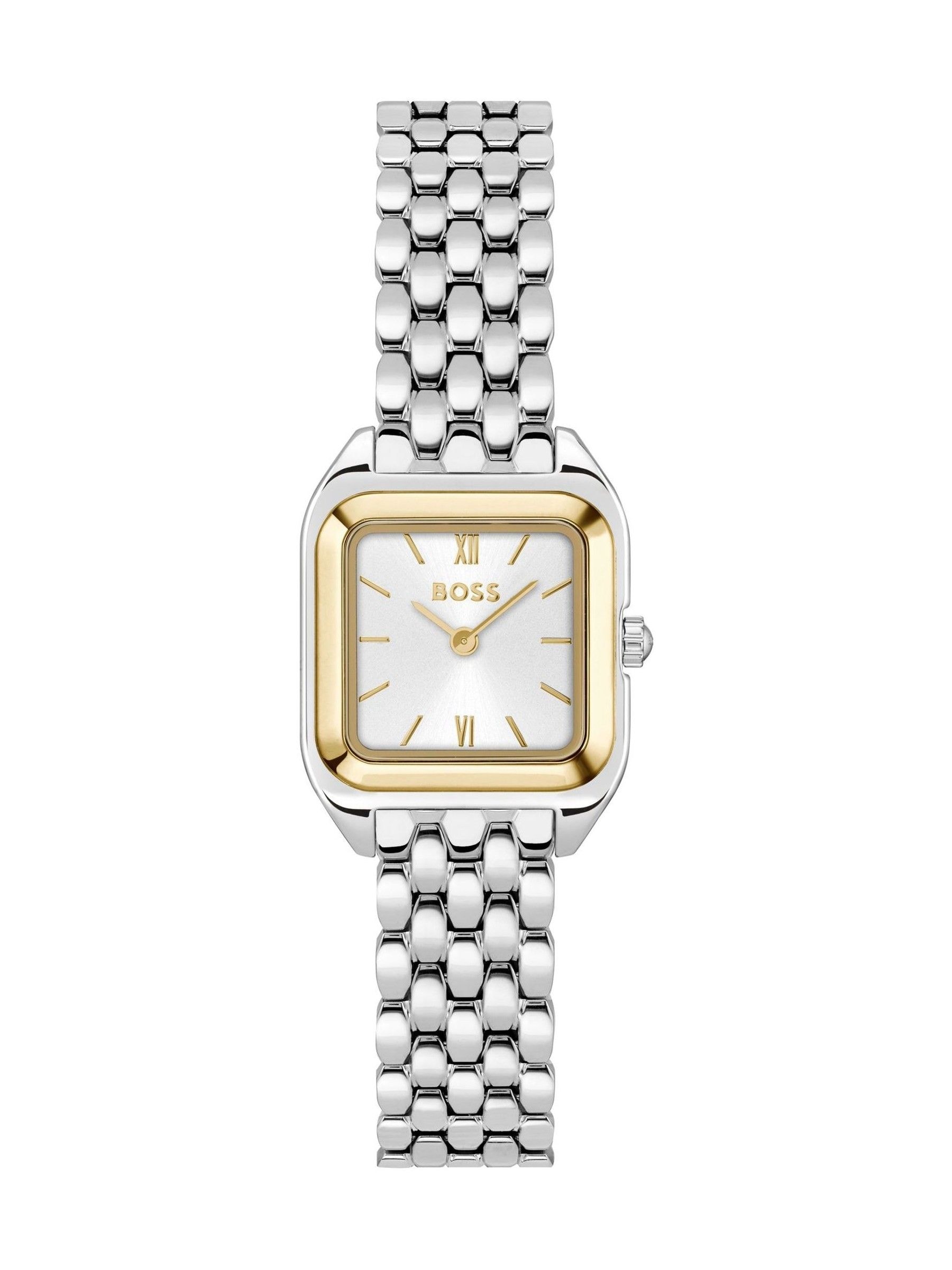 Boss Women's White Silver/Gold Mae Petite Soft Square Two Tone Bracelet Watch - Image 3