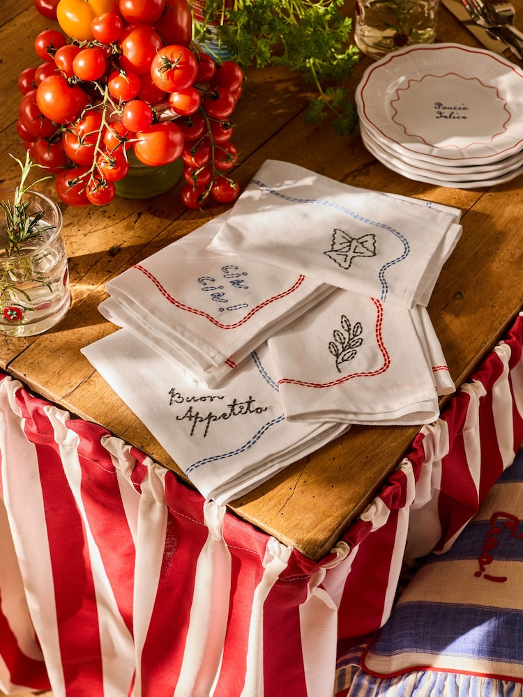 Lia Gold x Next Set of 4 White Embroidered Napkins - Image 1 of 5 Lia Gold x Next Set of 4 White Embroidered Napkins - Image 1 of 5
