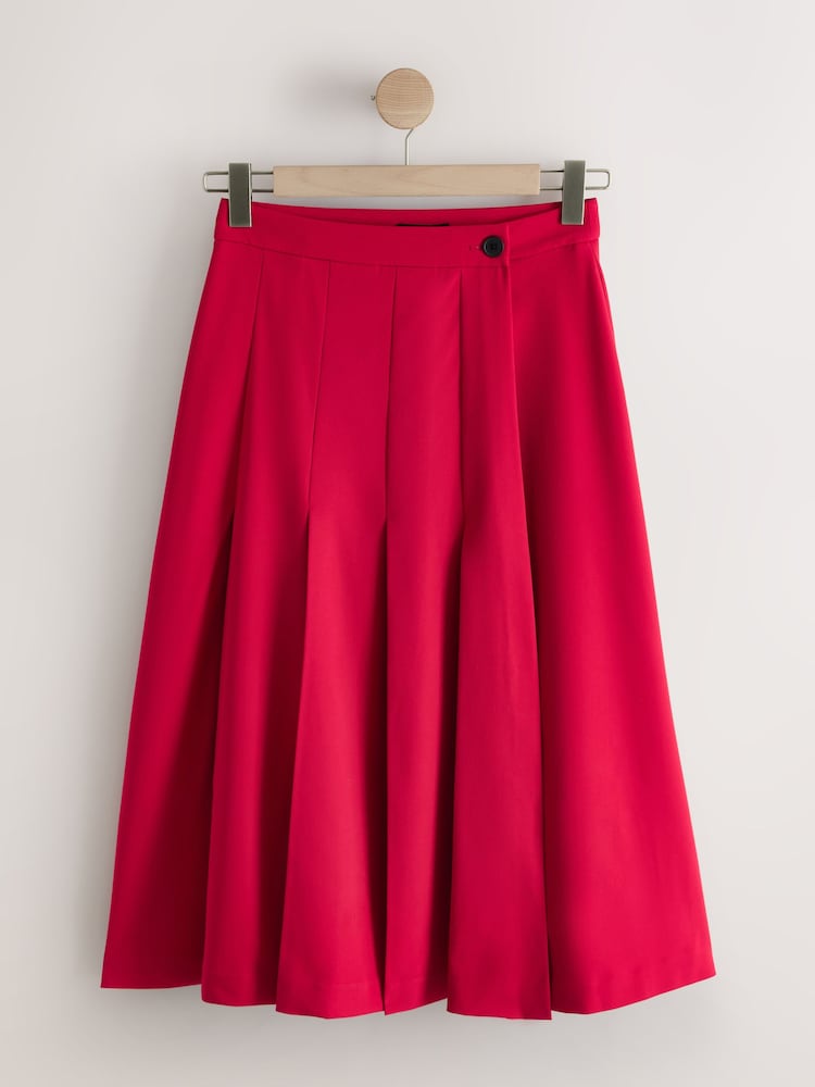 Rot - Plissierter Midirock - Bild 1 von 3