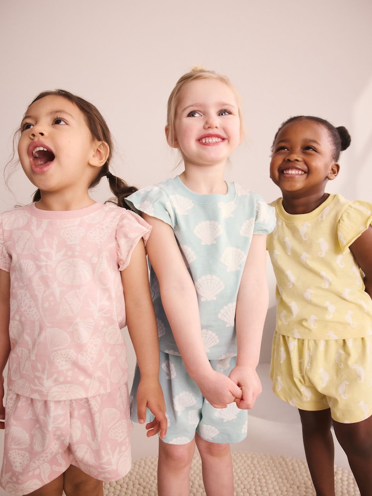 Blue/Yellow Shell Print Short Pyjamas 3 Pack (9mths-12yrs) - Image 1 of 14