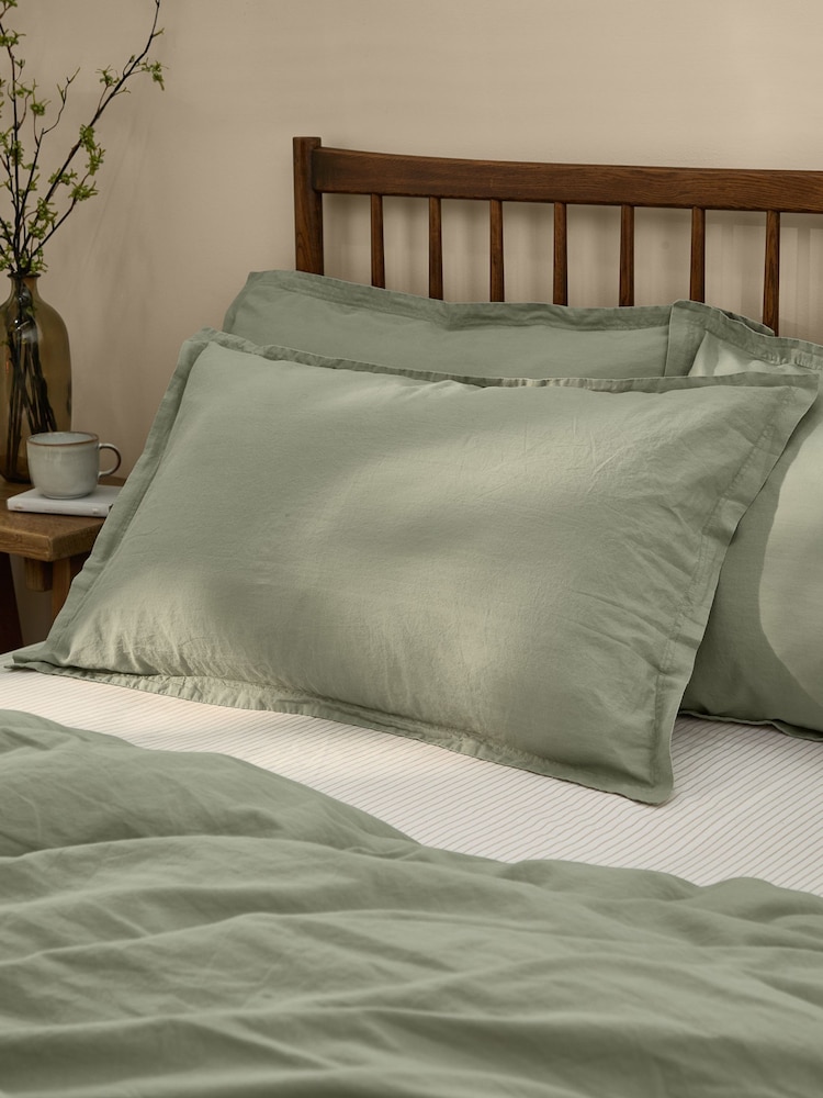 Yard Set of 2 Bay Green Hebden Washed Cotton Pillowcases - Image 1 of 1 Yard Set of 2 Bay Green Hebden Washed Cotton Pillowcases - Image 1 of 1