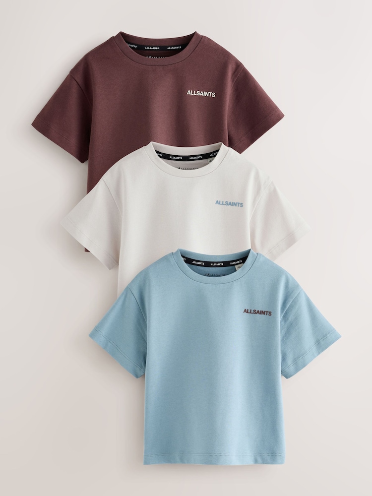 smALLSAINTS Multi Logo Crew Relaxed Younger 3 Pack T-Shirts - Image 1 of 7 smALLSAINTS Multi Logo Crew Relaxed Younger 3 Pack T-Shirts - Image 1 of 7
