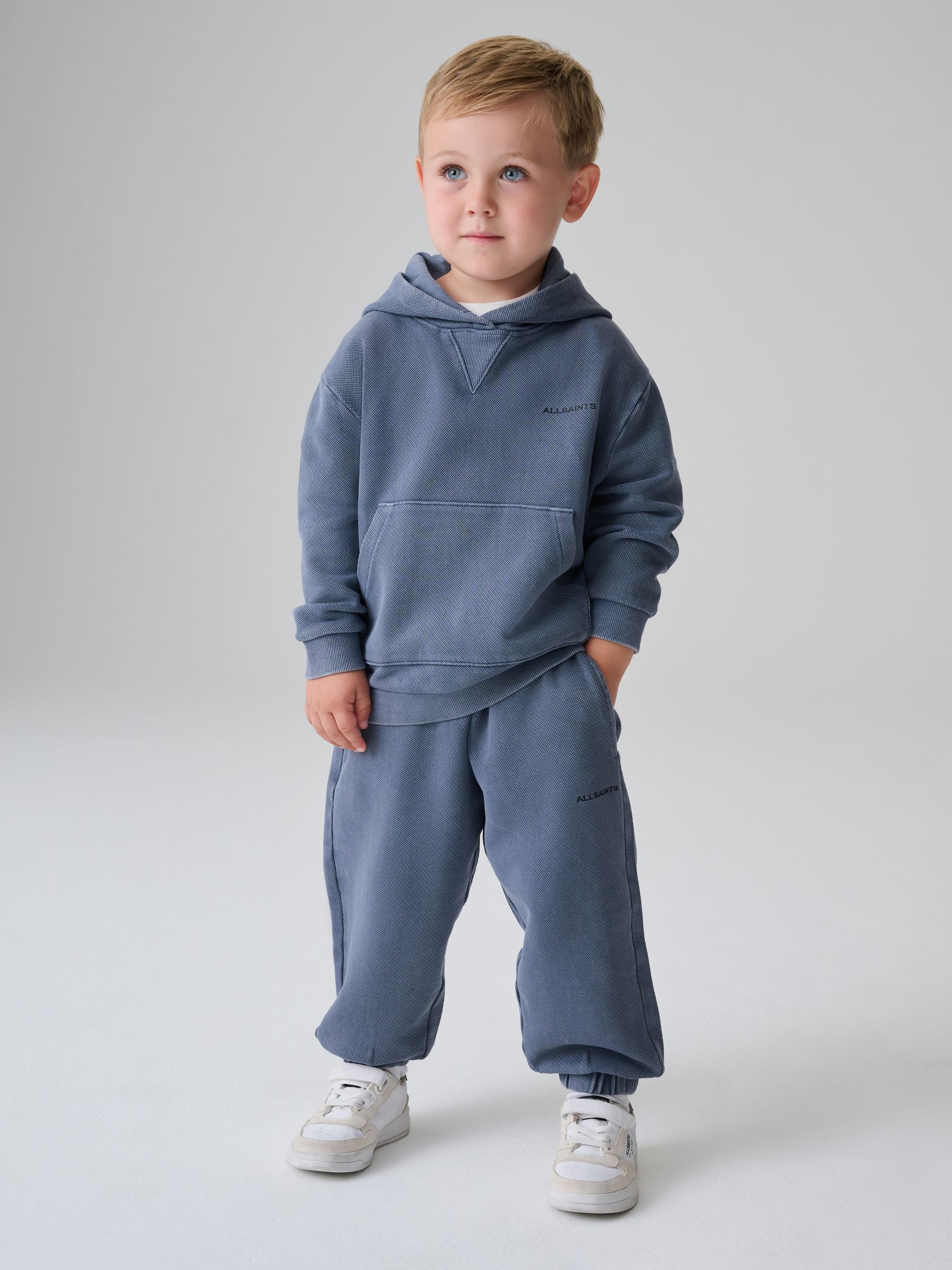 smALLSAINTS Textured Mid Blue Block Logo Washed Pullover Hoodie and Joggers Set