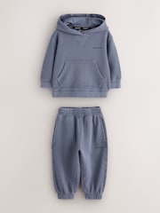 smALLSAINTS Textured Mid Blue Block Logo Washed Pullover Hoodie and Joggers Set - Image 9 of 15