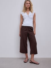 Chocolate Brown Stretch Linen Blend Culottes - Image 1 of 8