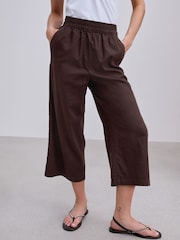 Chocolate Brown Stretch Linen Blend Culottes - Image 3 of 8