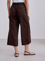 Chocolate Brown Stretch Linen Blend Culottes - Image 4 of 8